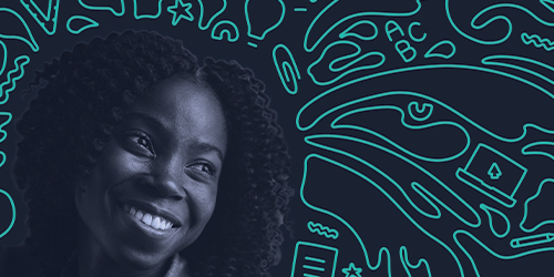 Woman with 6Sense design icons surrounding her.