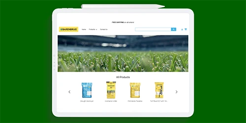 Advanced Turf Solutions' ecommerce site on tablet.