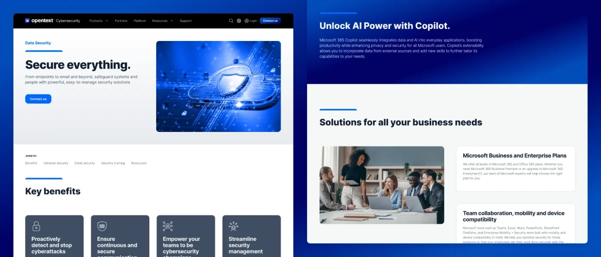OpenText Cybersecurity website pages.