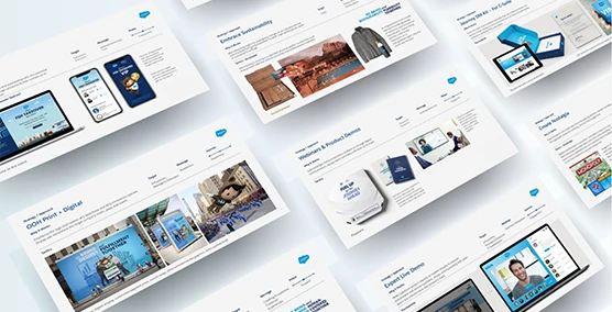 An array of Salesforce-branded ABM assets showcasing its products and services.