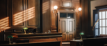 The stand inside a courtroom.